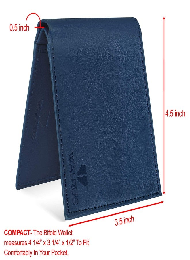 Walrus Veteran III Blue Nature Friendly Vegan Leather Men Wallet Business Card Holder Vegan Leather Bi Fold Stylish Purse for Men, Card Case (Blue) with RFID Blocking - Perfect for Gift for him - Image 3